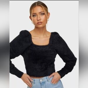 NEW ASTR the Label Fuzzy Crop Black Sweater